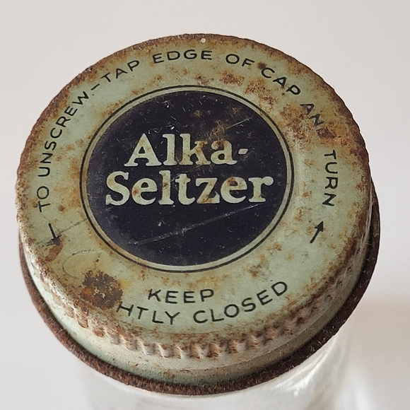 Vintage Small Clear Glass Alka Seltzer Jar with Metal Screw On Cap - Picture 5 of 16